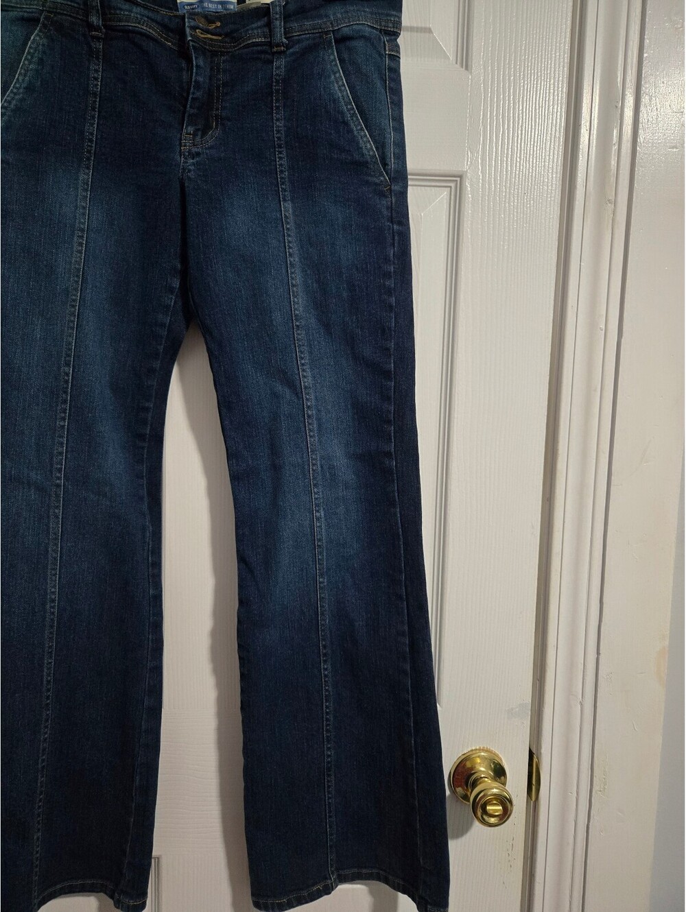 Vintage Old Navy Y2K Jeans Front Seam Flare Bootcut Dark Wash Stretch Size 12 - Picture 9 of 14